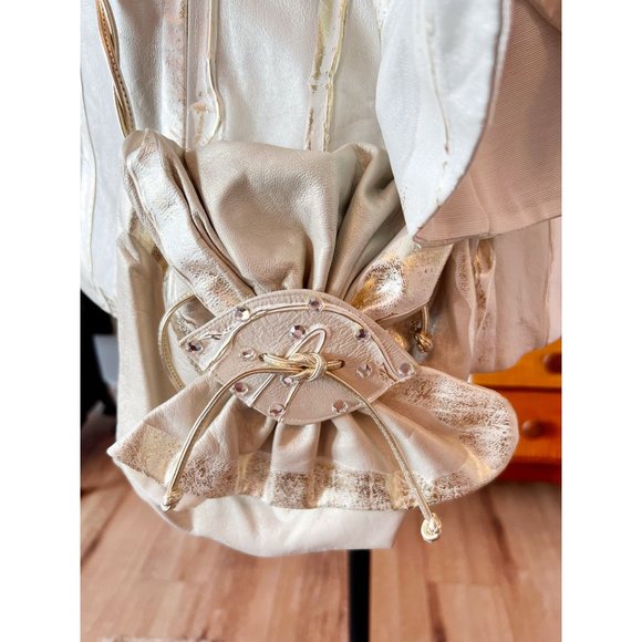 1980’s Med/Large Terry And Toni Designer Cream And Gold Leather Jacket Plus - Picture 3 of 11